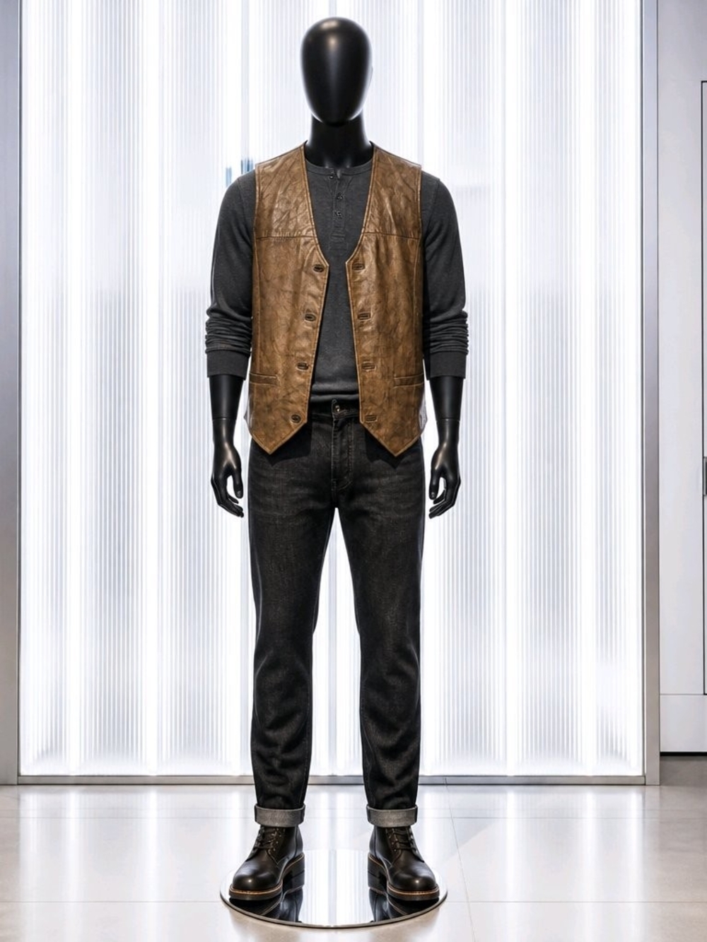 Wilsons Brown Leather Vest with Dark Brown Lining. Size Medium.